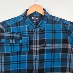 Barbour Shirt Mens XL Blue Button Down Flannel Tailored Fit Plaid Casual